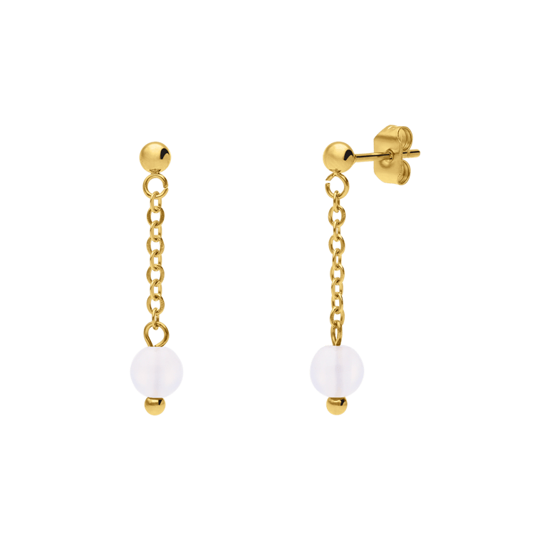 Stalen goldplated oorknoppen met witte agaat voor dames