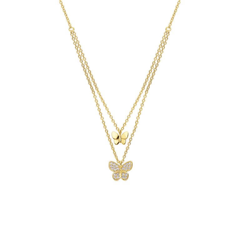 Zilveren goldplated ketting met hanger vlinder met zirkonia voor dames