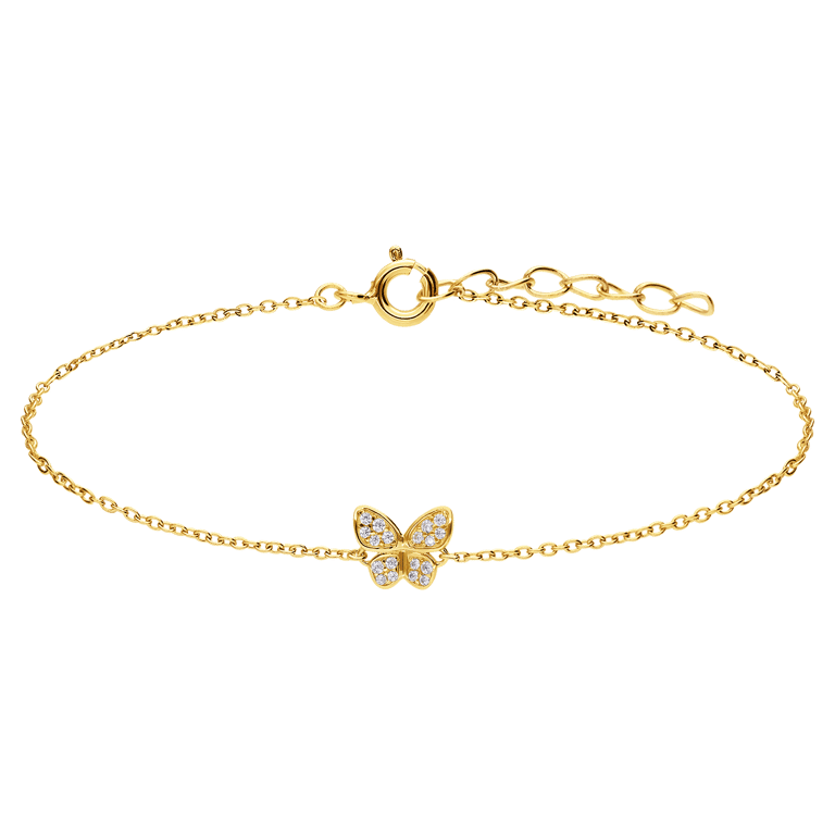 Armband aus 925er Silber, vergoldet, Schmetterling, Zirkonia