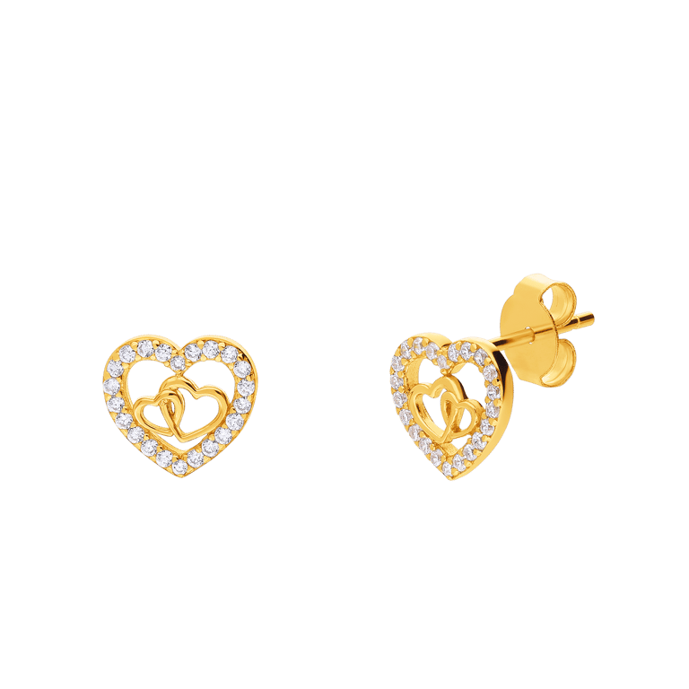 Zilveren goldplated oorknoppen hart met zirkonia voor dames