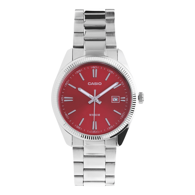 Casio Uhr mit rotem Zifferblatt MTP-1302PD-4AVEF