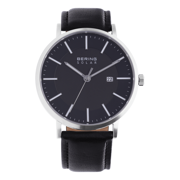 Bering horloge met leren band zwart 15439-402