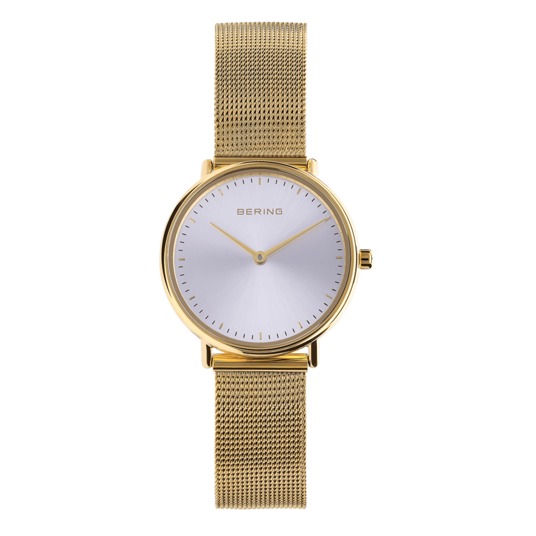 Bering horloge mesh en leren band goud 15729-530