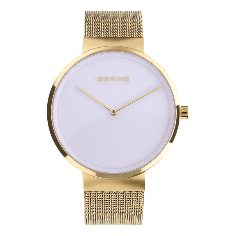 Bering horloge met mesh band goud 14539-334