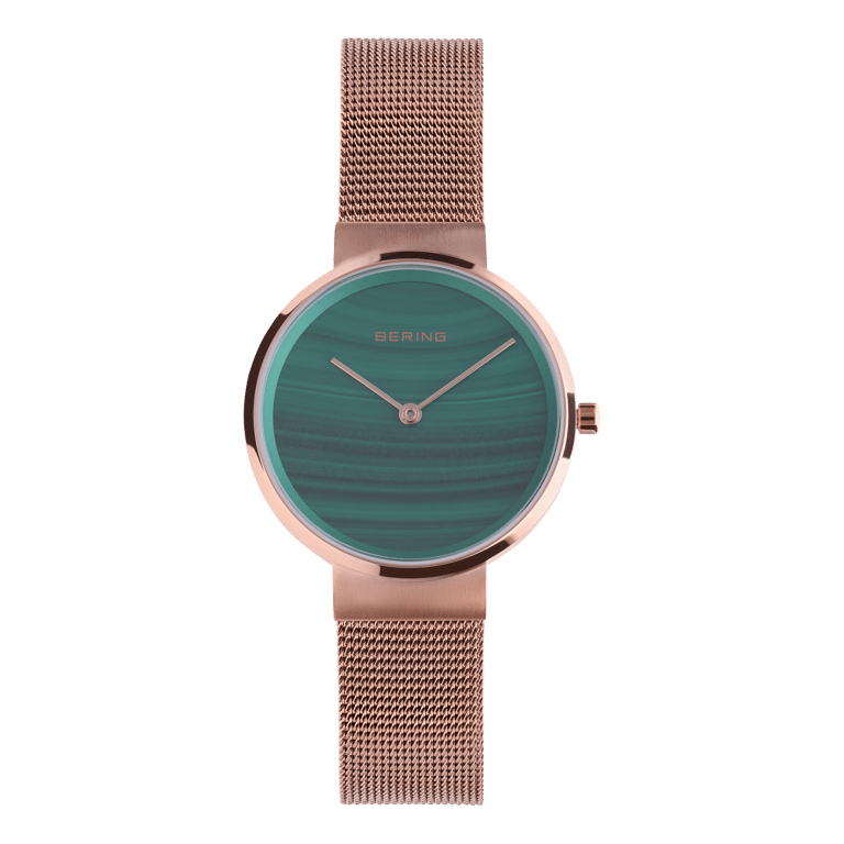 Bering horloge met mesh band rosé 14531-368