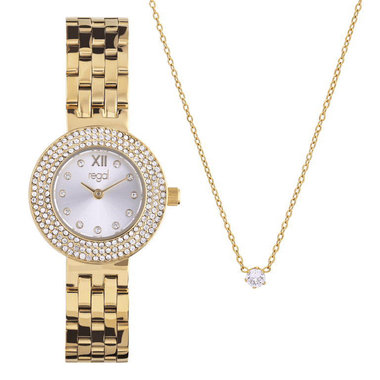 Regal cadeauset horloge met gratis collier goud