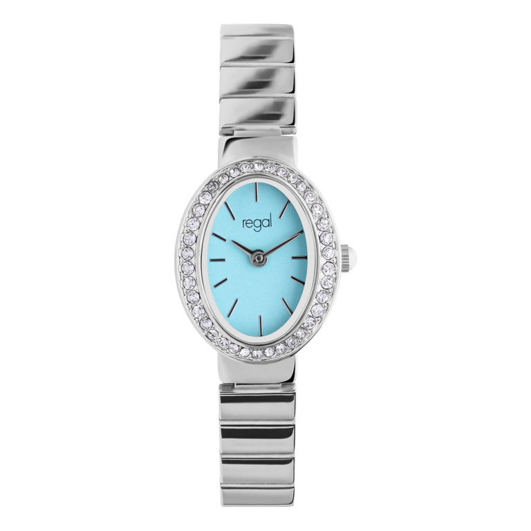 Regal Armbanduhr, blaues, mit Zirkoniasteinen besetztes Zifferblatt.