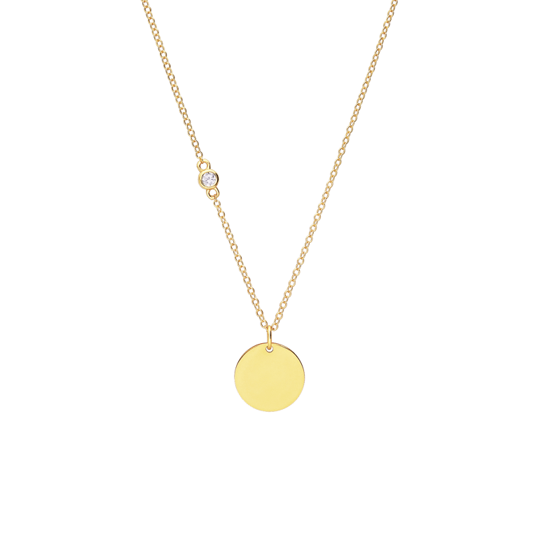 Zilveren goldplated ketting met hanger graveerplaat met zirkonia voor dames