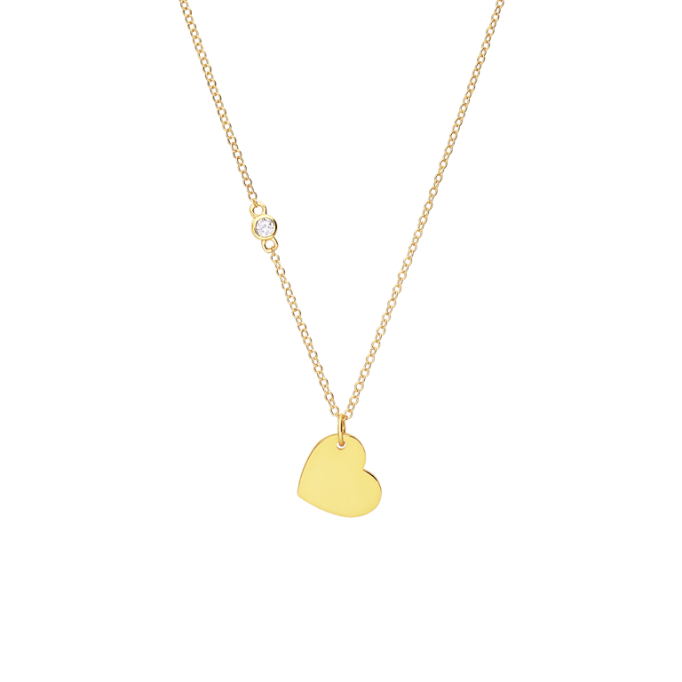Zilveren goldplated ketting met hanger graveerplaat hart met zirkonia voor dames