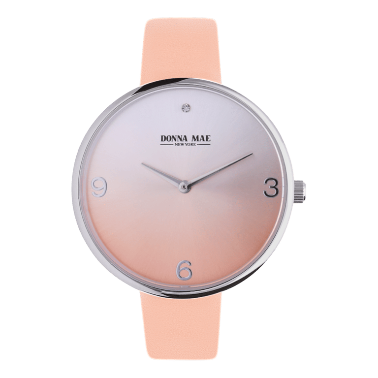 Donna Mae, Uhr mit Lederband, Pfirsich und Zirkonia
