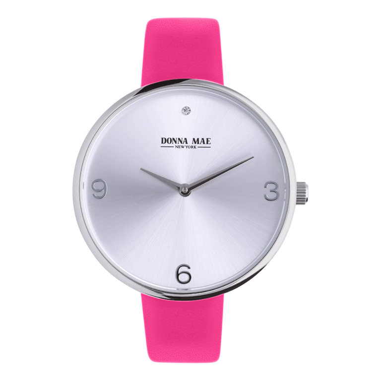 Donna Mae horloge met roze leren band en zirkonia