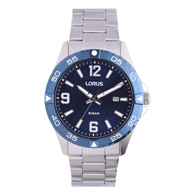 Lorus herenhorloge staal met blauw accent RH989QX9