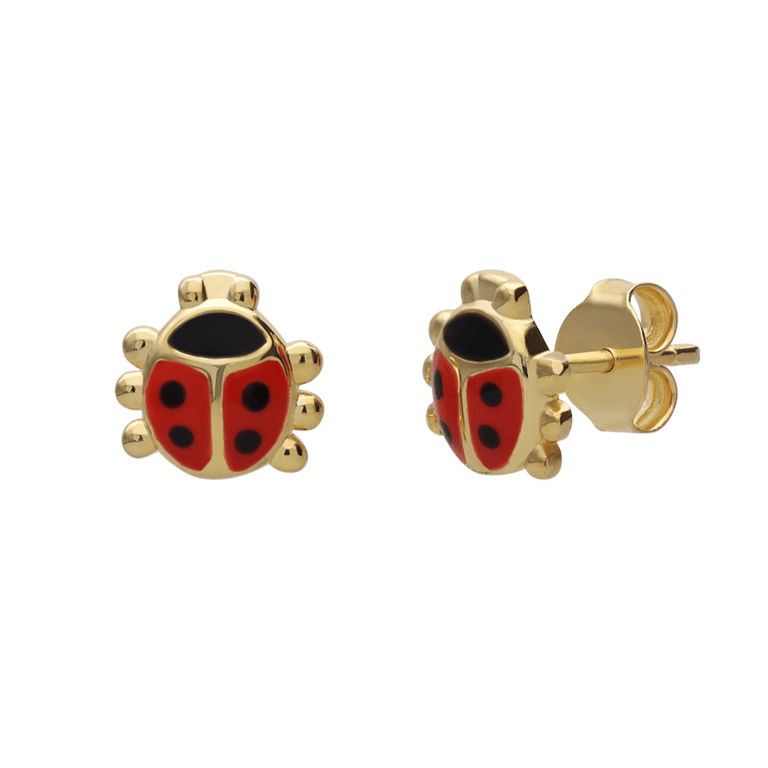 Zilveren goldplated kinderoorbellen rood lieveheersbeestje