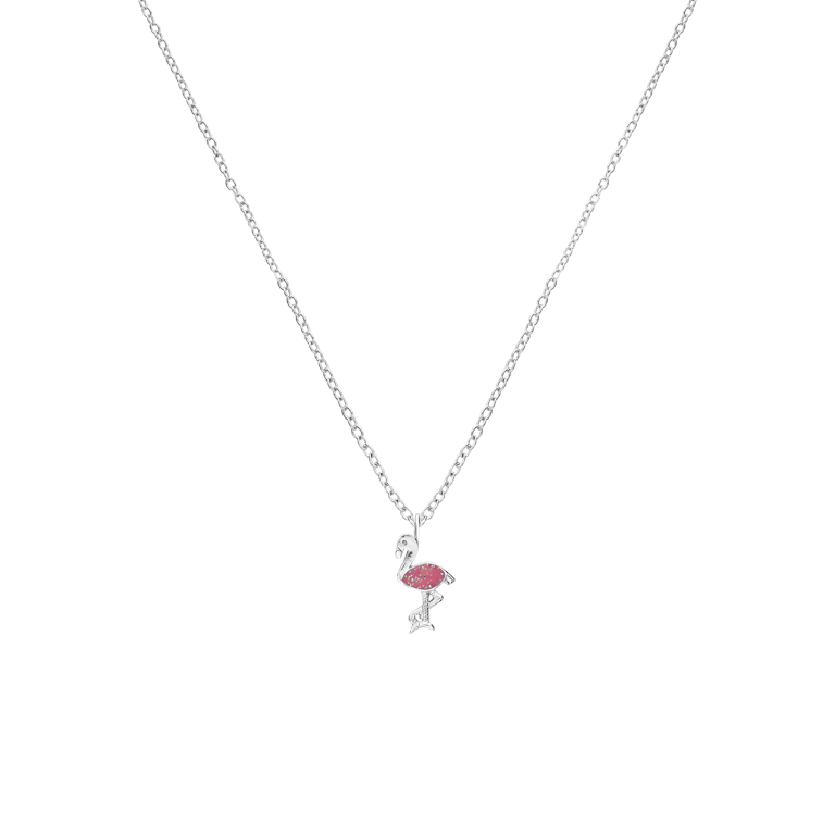 Zilveren kinderketting flamingo emaille