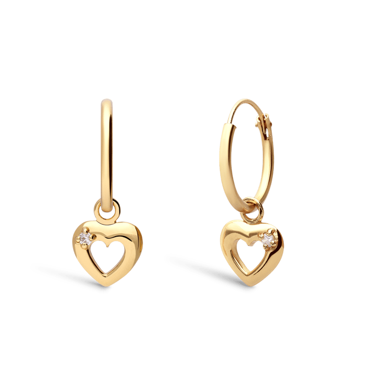 Zilveren goldplated kinderoorringen met open hart