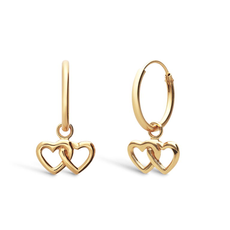 Zilveren goldplated kinderoorringen dubbele openhart