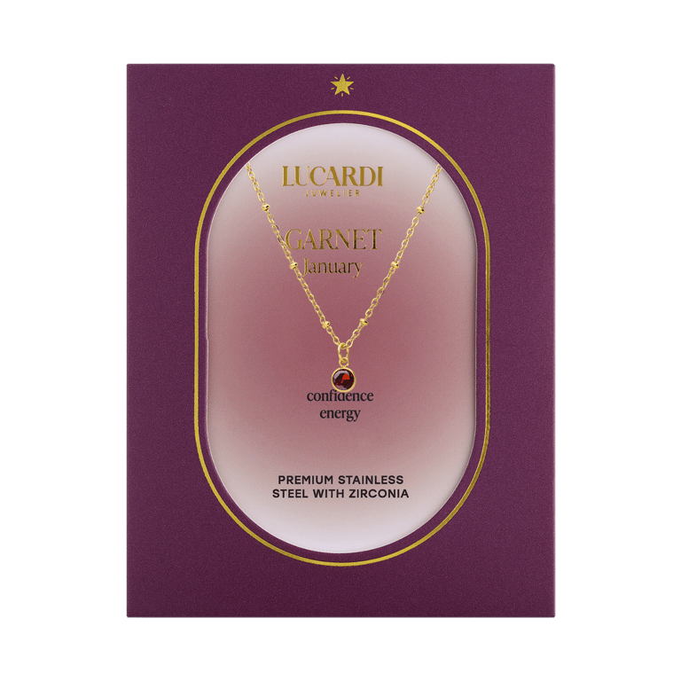 Stainless steel goldplated ketting met hanger geboortesteen Januari voor dames