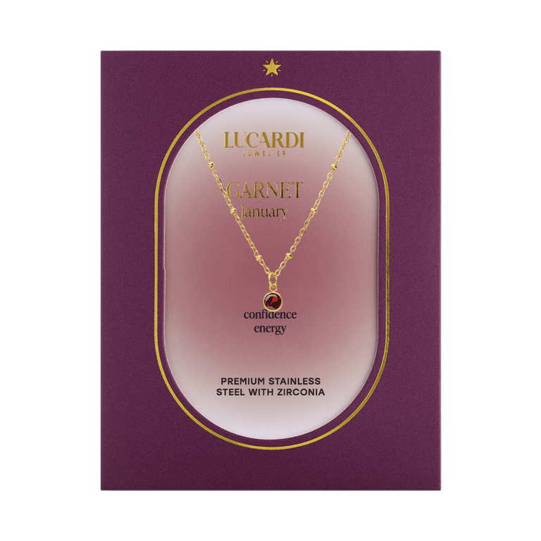 Stalen goldplated ketting met hanger geboortesteen Januari voor dames