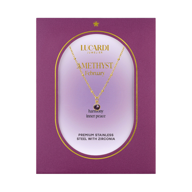 Stalen goldplated ketting met hanger geboortesteen Februari voor dames