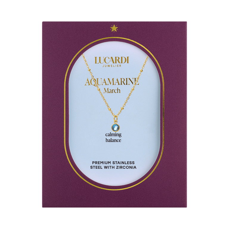 Stainless steel goldplated ketting met geboortesteen hanger Maart