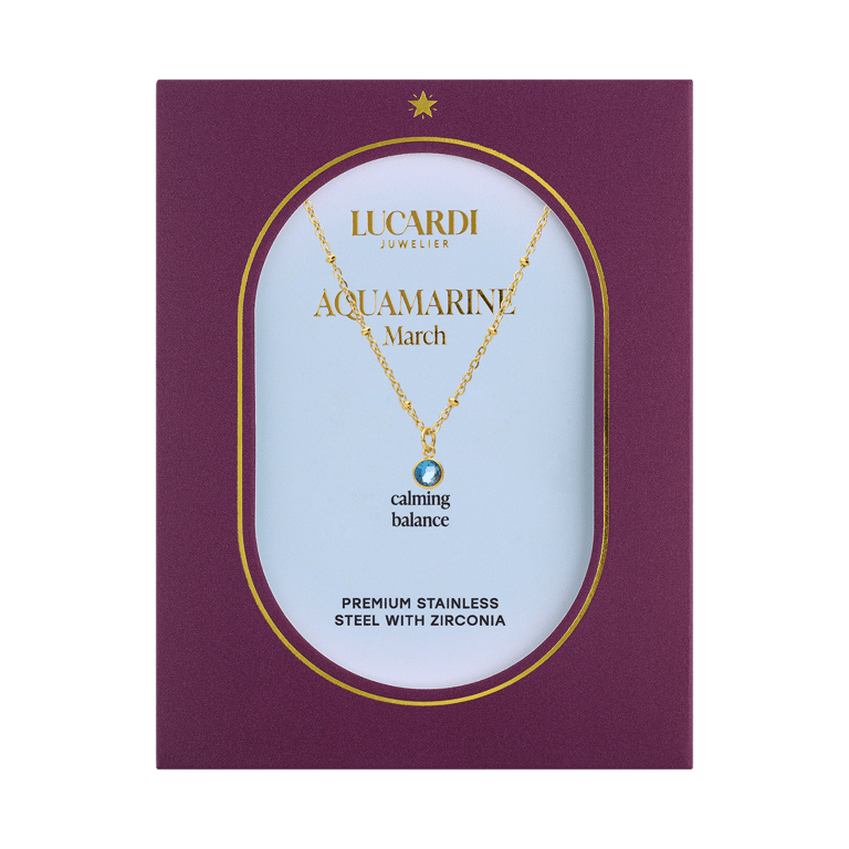 Stalen goldplated ketting met geboortesteen hanger Maart