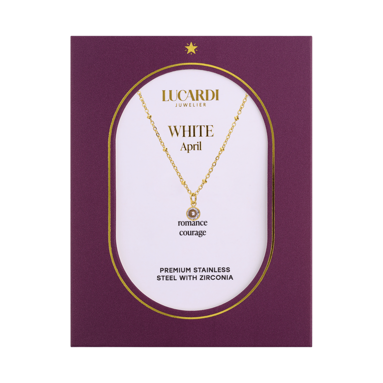 Stainless steel goldplated ketting met geboortesteen hanger April