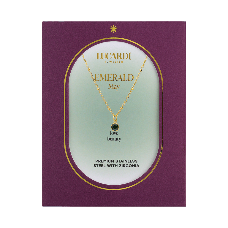 Stainless steel goldplated ketting met geboortesteen hanger Mei