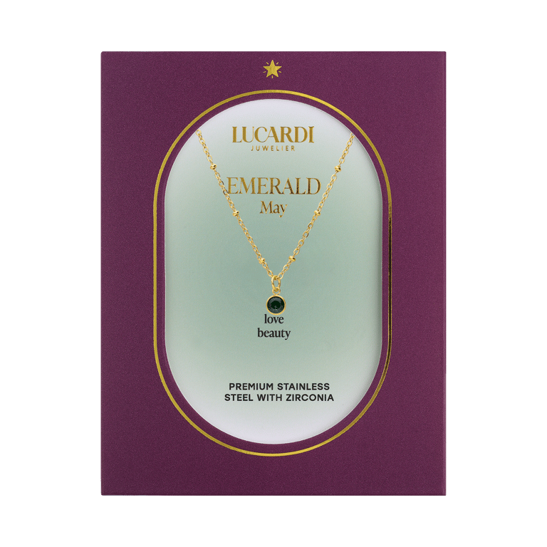 Stalen goldplated ketting met geboortesteen hanger Mei
