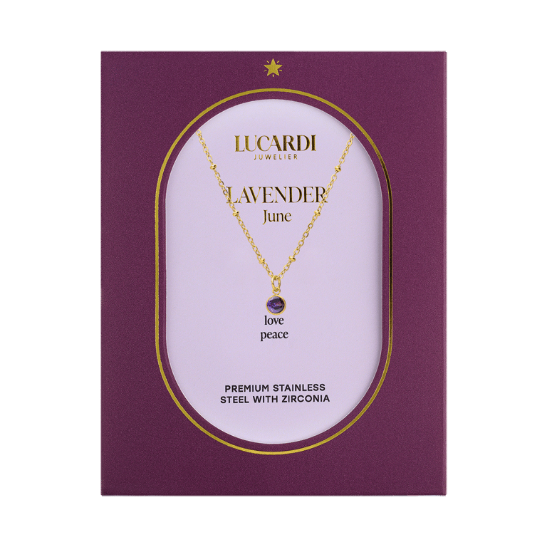 Stainless steel goldplated ketting met hanger geboortesteen Juni voor dames