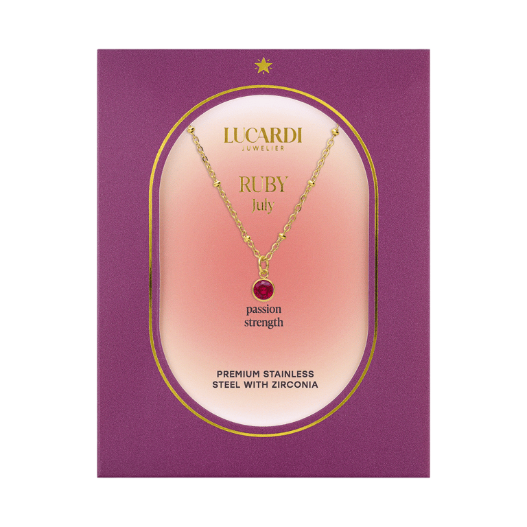 Stalen goldplated ketting met hanger geboortesteen Juli voor dames