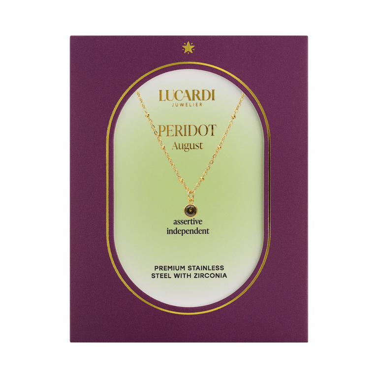 Stainless steel goldplated ketting met geboortesteen hanger Augustus