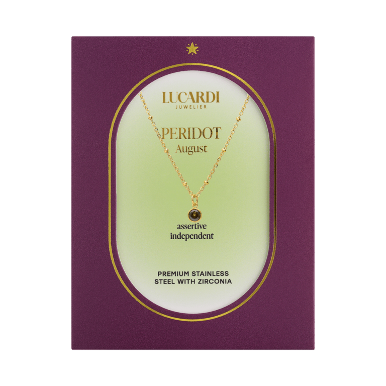 Stalen goldplated ketting met hanger geboortesteen Augustus voor dames