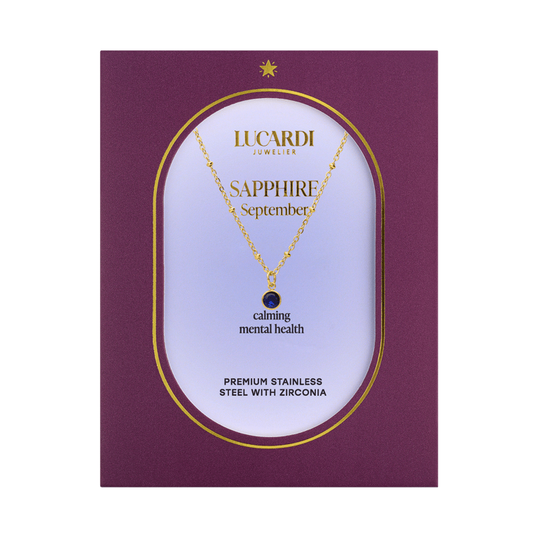 Stainless steel goldplated ketting met hanger geboortesteen September voor dames