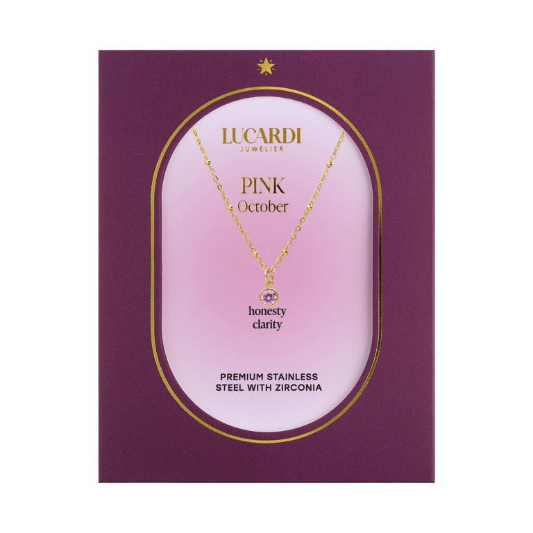 Stainless steel goldplated ketting met hanger geboortesteen Oktober voor dames