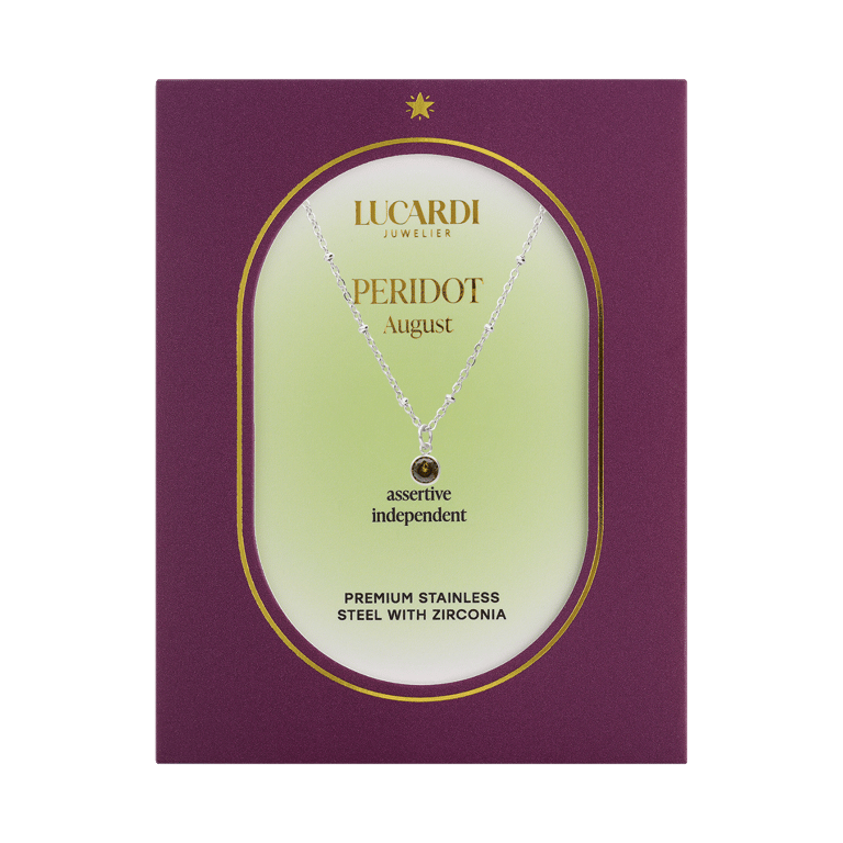 Stainless steel ketting met geboortesteen hanger Augustus