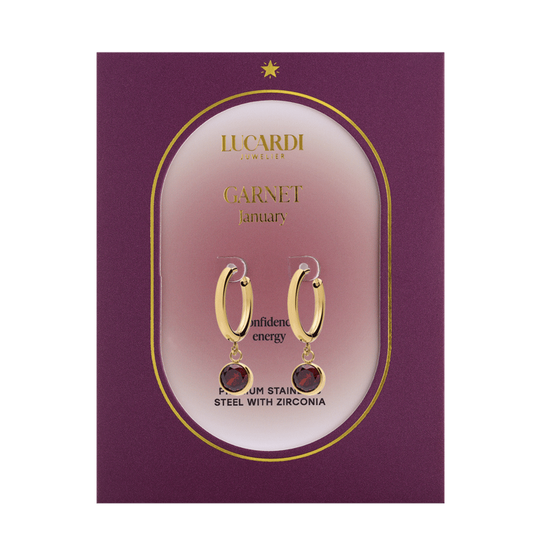 Stainless steel goldplated oorbellen geboortesteen januari