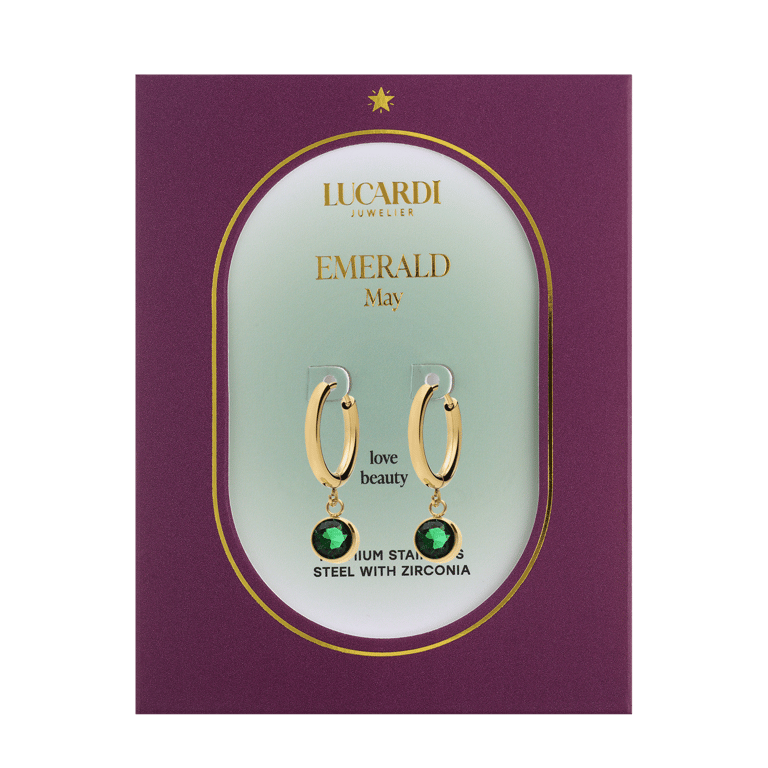 Stainless steel goldplated oorbellen geboortesteen mei