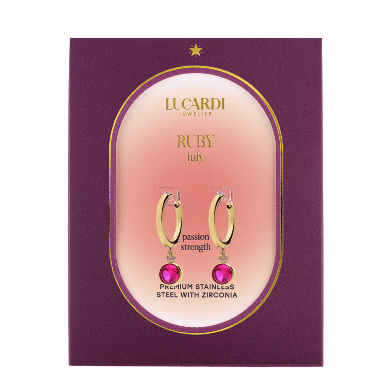 Stainless steel goldplated oorknoppen met geboortesteen Juli voor dames