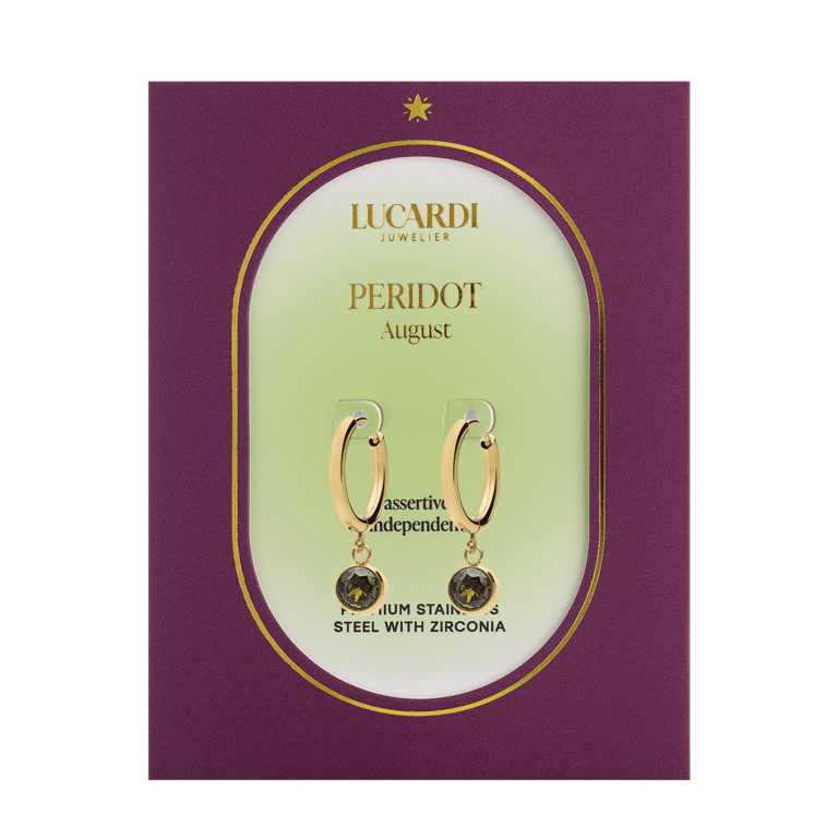 Stainless steel goldplated oorknoppen met geboortesteen Augustus voor dames