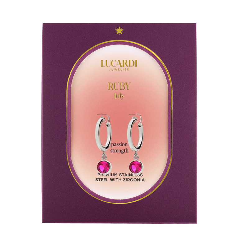 Stainless steel oorbellen met geboortesteen juli