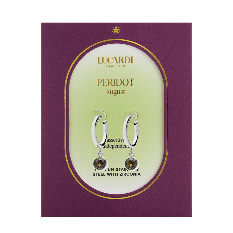 Stainless steel oorbellen met geboortesteen augustus