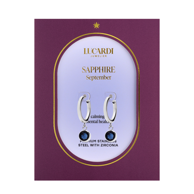 Stainless steel oorbellen met geboortesteen september