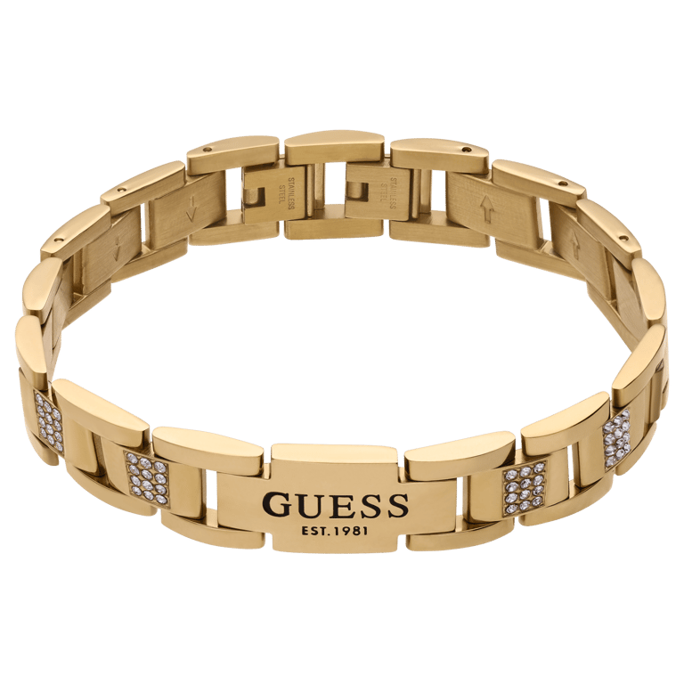 Guess stalen goldplated herenarmband met zirkonia