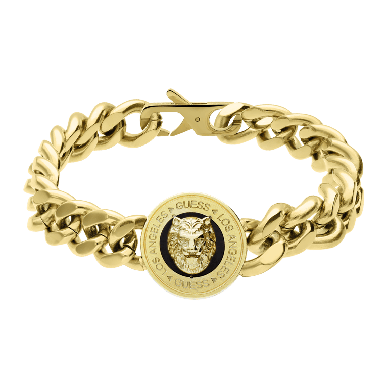 Guess stalen goldplated herenfantasiearmband met hanger
