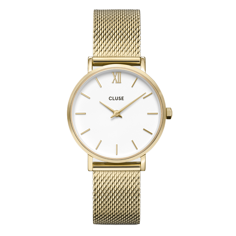 CLUSE - Minuit horloge goudkleurig stalen mesh band