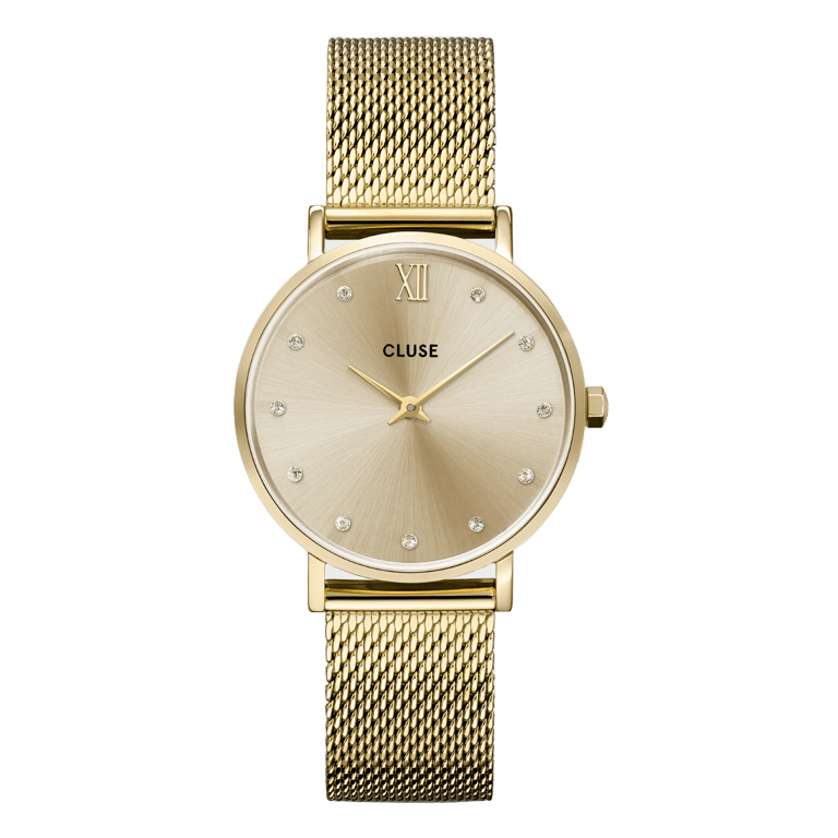 CLUSE - Minuit horloge meshband goudkleurig met kristal