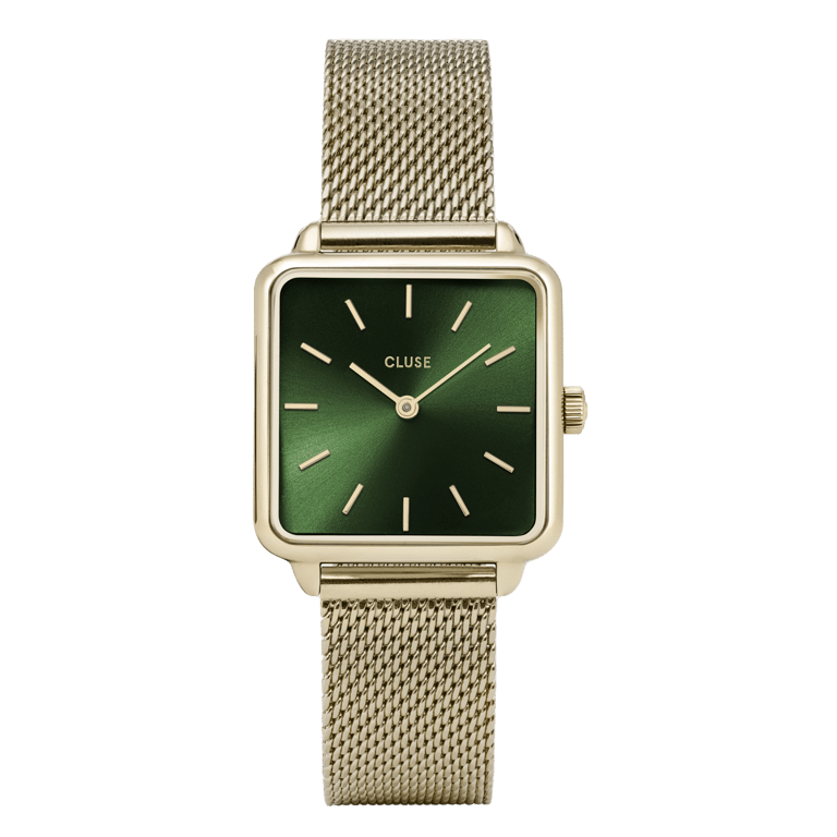CLUSE - La Tétragone horloge meshband goudkleurig en groen