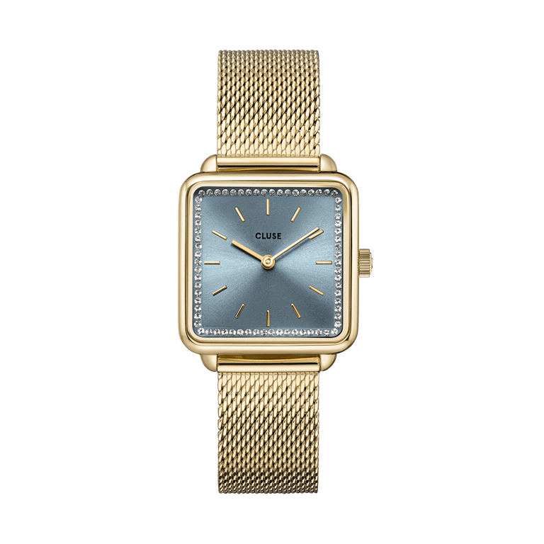 CLUSE - La Tétragone horloge mesh goudkleurig met kristal
