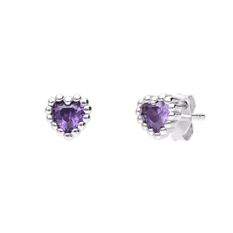 Ohrstecker aus 925 Silber, Herz, Zirkonia, Amethyst