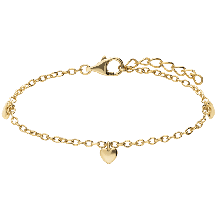 Zilveren goldplated kinderbedelarmband met hanger hart